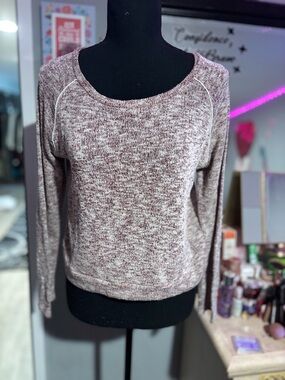 Mind Code Pink Marled Sweater with Lace Back Panel
